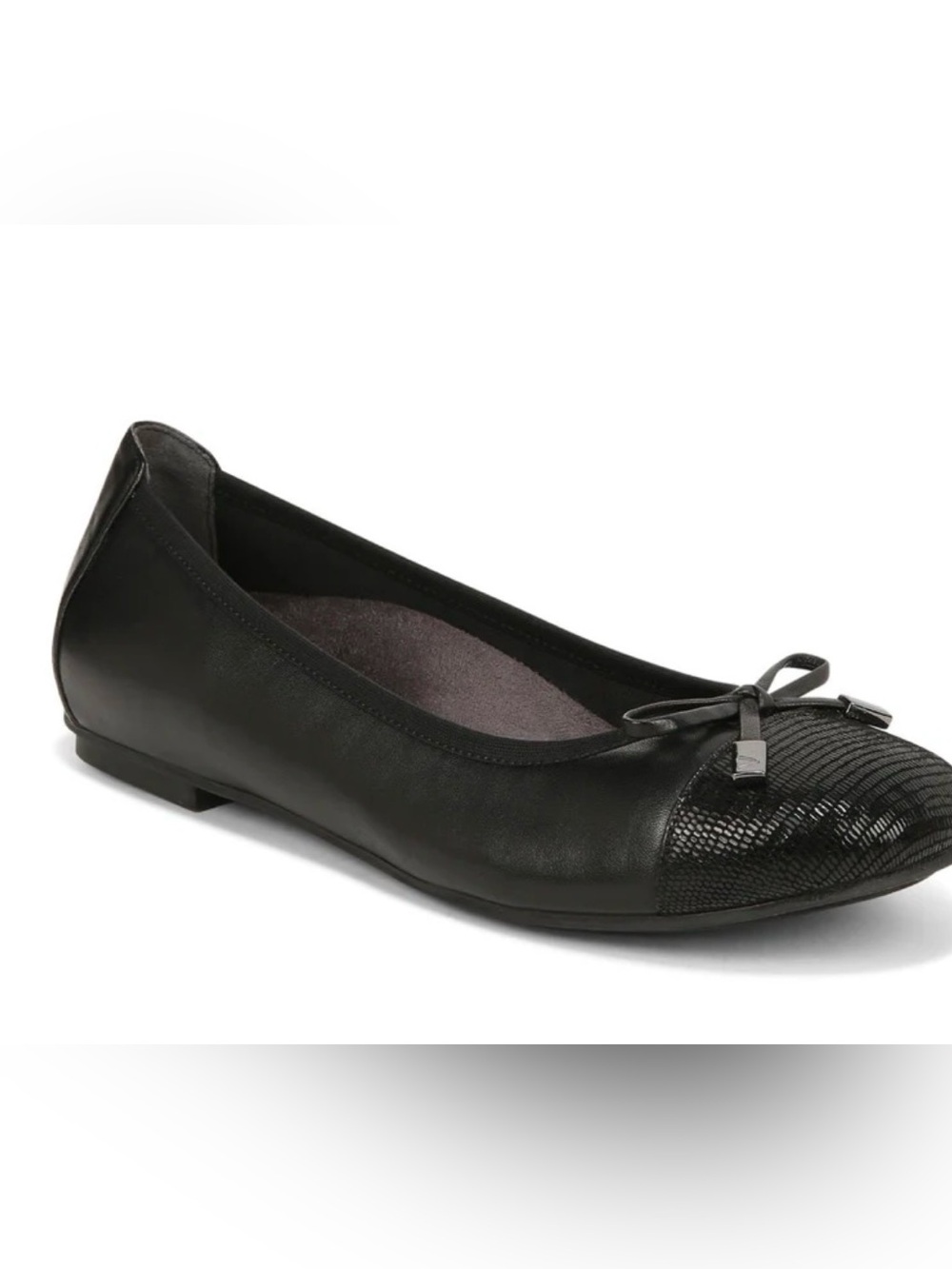 Vionic Minna Black Leather Lizard Cap Toe Ballet Flats Size 6.5